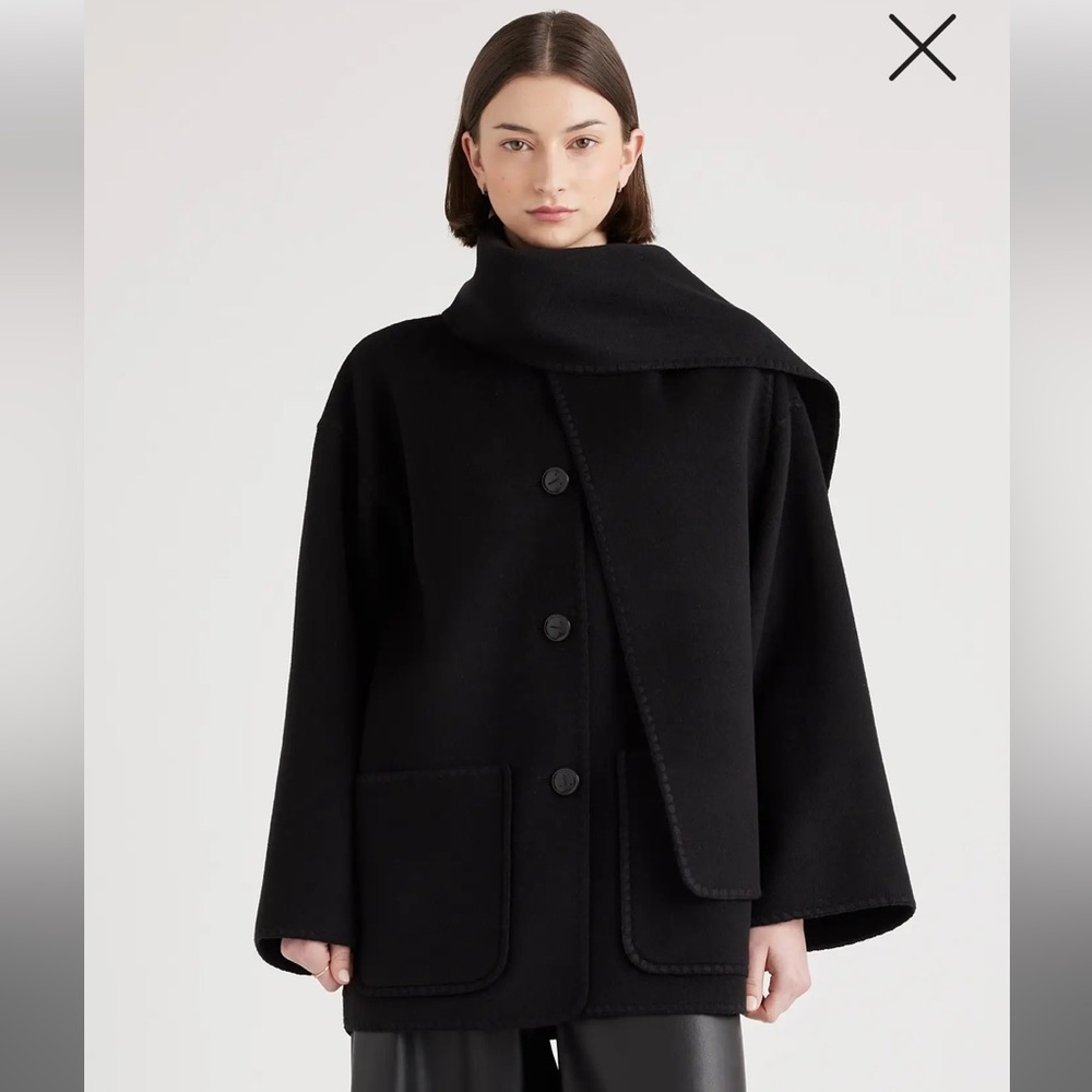 Quince black Double-Faced Merino Wool Scarf Coat NWT
